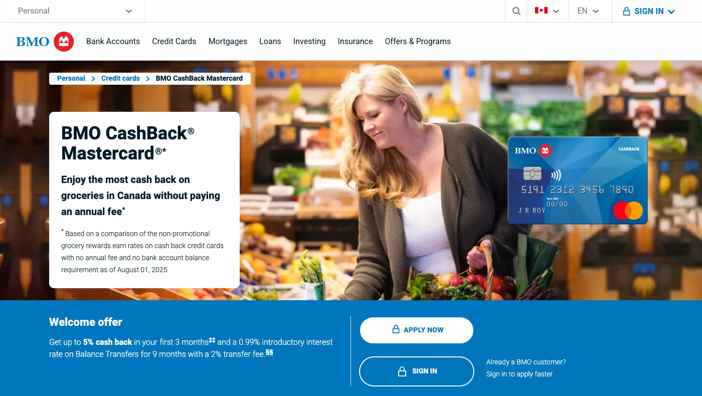 BMO CashBack Mastercard welcome offer: 5% cash back in your first 3 months