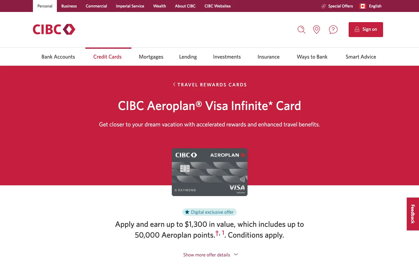 CIBC Aeroplan Visa Infinite: apply and earn up to $1,300 in value, digital exclusive offer